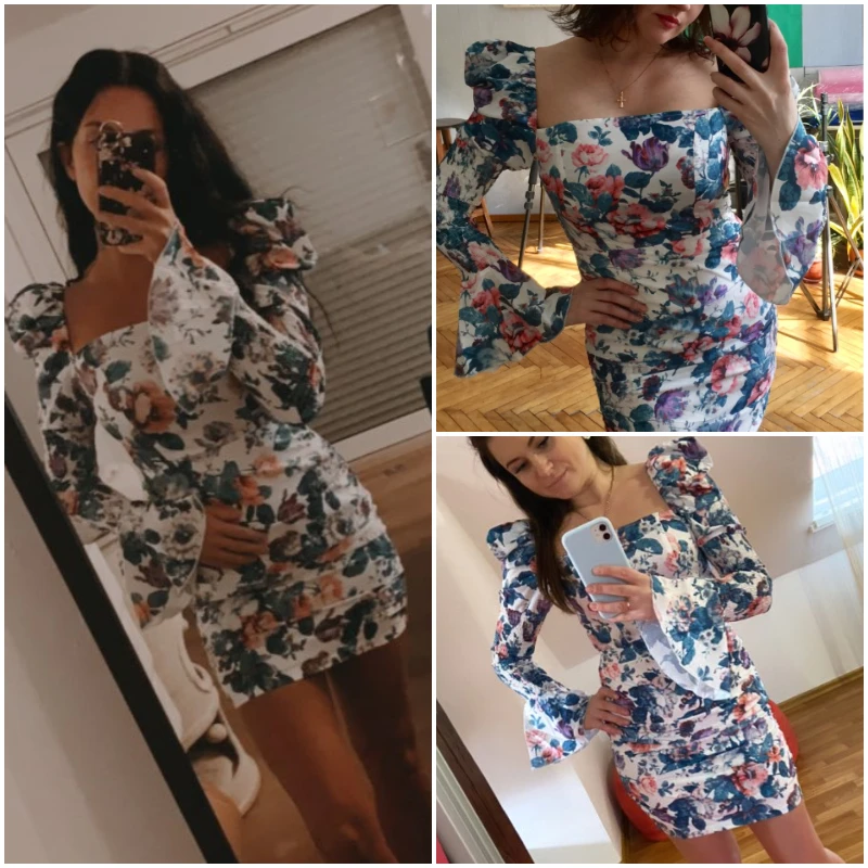 Женское облегающее платье мини MissyChilli винтажное с цветочным принтом и длинными