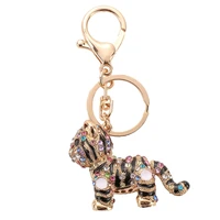 crystal animal tiger keychain women bag accessories creative design cartoon tiger pendant keychain key ring fashion trendy alloy