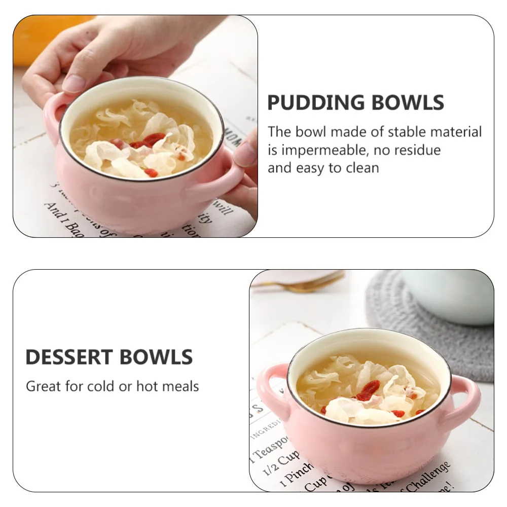 

1Pc Double Handle Ceramic Soup Bowl Restaurant Rice Dessert Bowl Pudding Bowl
