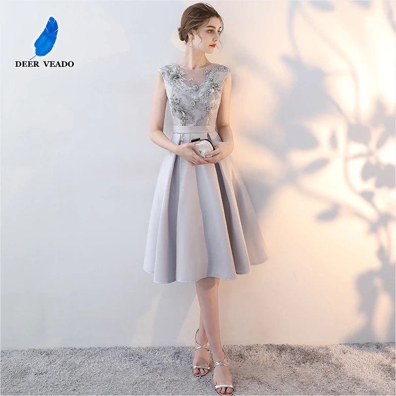 

DEERVEADO YM304 Elegant A Line O Neck Short Prom Dresses with Appliques Beads Formal Dress Evening Party Dresses Prom Gown