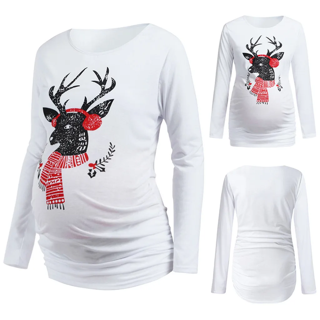 Топы для женщин мам кормящих детей Рождественская Футболка беременных топы