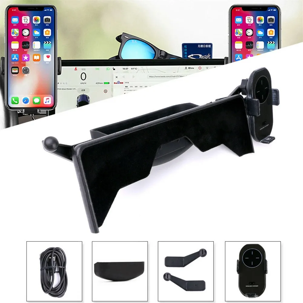 

2 In 1 Car Phone Holder With Wireless Charging Fixed Clip Wireless Charging Mobile Phone Holder For Tesla Model 3 Y Accessories