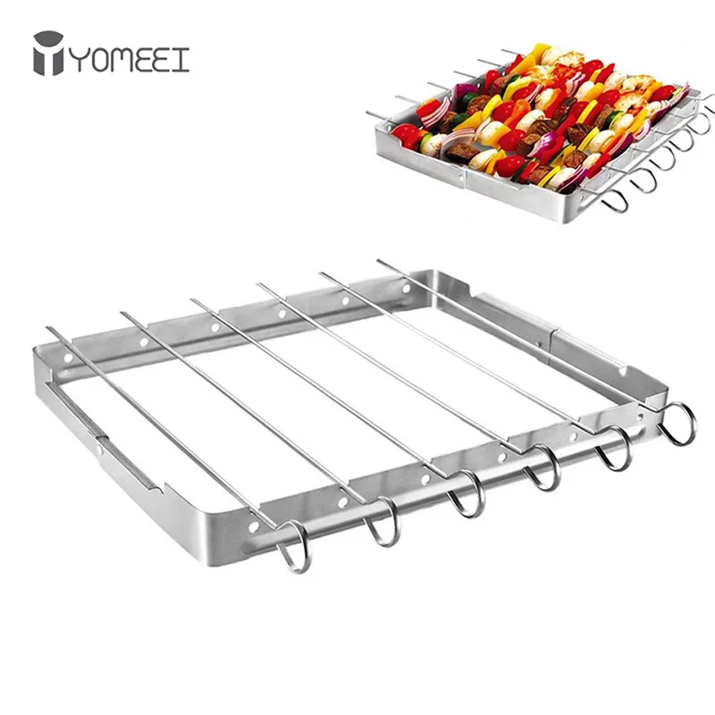 YOMEEI Stainless Steel BBQ Grill Skewers Mini Foldable 1 Barbecue 6 Accessories For Home Party Use | Дом и сад