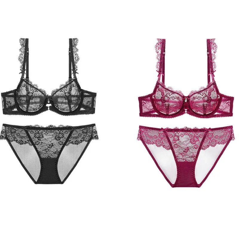 

Пикантные Для женщин комплект нижнего белья, близко расположены чашечки, вышивка ультра тонкий комплект нижнего белья кружевное прозрачно...