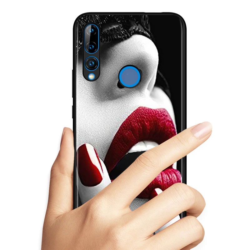 Black Soft TPU Cover Beauty Red Lips for Honor 9X 9 Lite 8S 8C 8X 8A 8 2019 2020 7A 7S 7C Pro Phone Case
