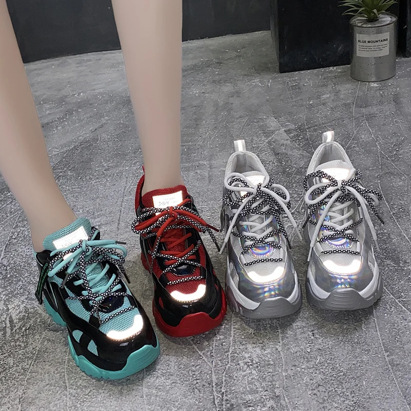 

Women Chunky Sneakers 2020 Fashion Platform Sneakers Ladies Brand Wedges Casual Shoes For Woman Leather Sports Dad Shoes 10cm