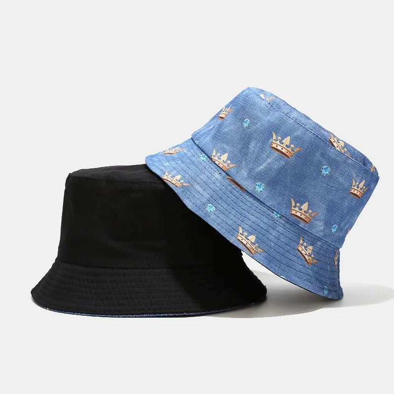 

Cotton Crown Print Bucket Hat Fisherman Hat Outdoor Travel Sun Cap Hats for Women 275