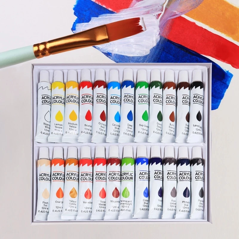 

Acrylic Paints 24 Colors Professional Brush Set 12ml Tubes Artist Drawing Painting Pigment Hand Painted Wall Paint DIY
