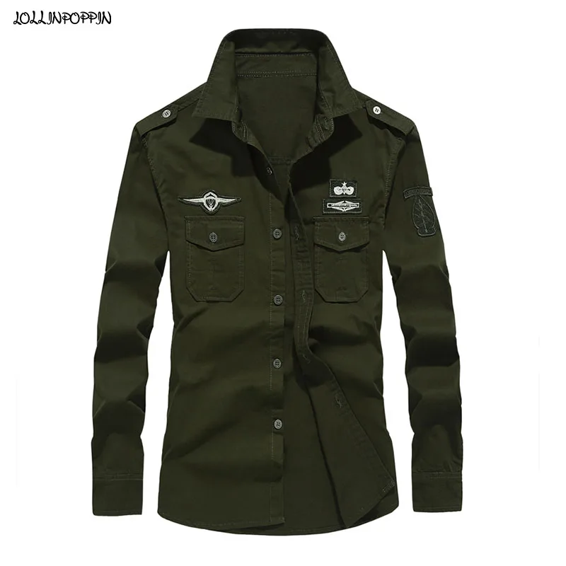 Мужская армейская рубашка в стиле милитари с длинными рукавами и эполетами 100%
