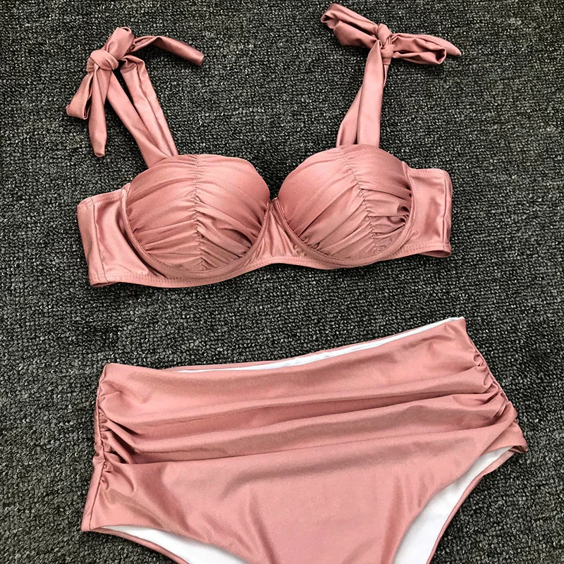 Женский купальник пуш-ап бикини с высокой талией и чашкой комплект из двух