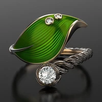 vintage leaf rattan zircon ring green leaf fashion womens ring creative adjustable ring