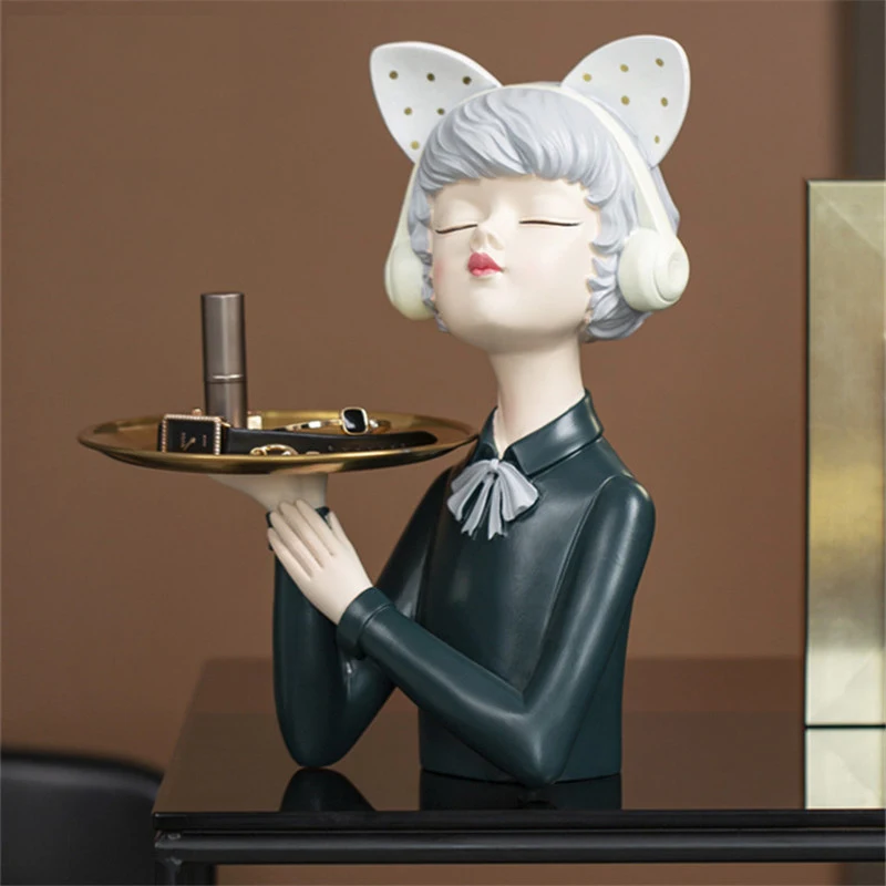 

2021 New Nordic Luxurious Bubble Girl Art Sculpture Figure Statue Key Porch Snack Storage Tray Resin Home Decoration