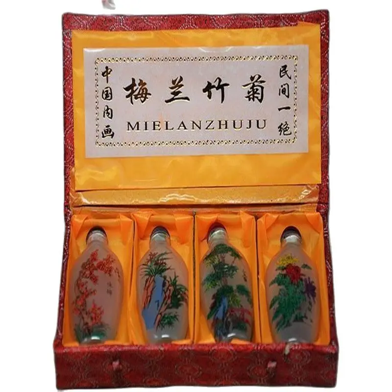 

4PCS CHINESE INSIDE HAND PAINTING *MEILANZHUJU* GLASS SNUFF BOTTLE
