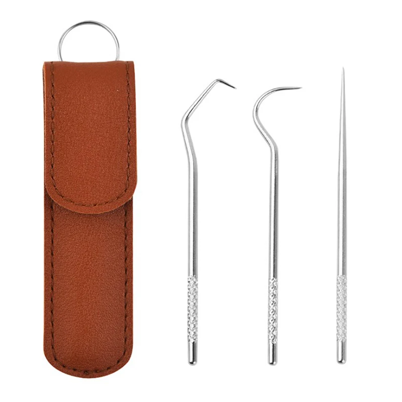 Stainless Steel Toothpicks 3Pcs/set Portable Reusable Tooth Scraper Dental Picks Hooks Cleaning Kit For Picnic Camping Travel