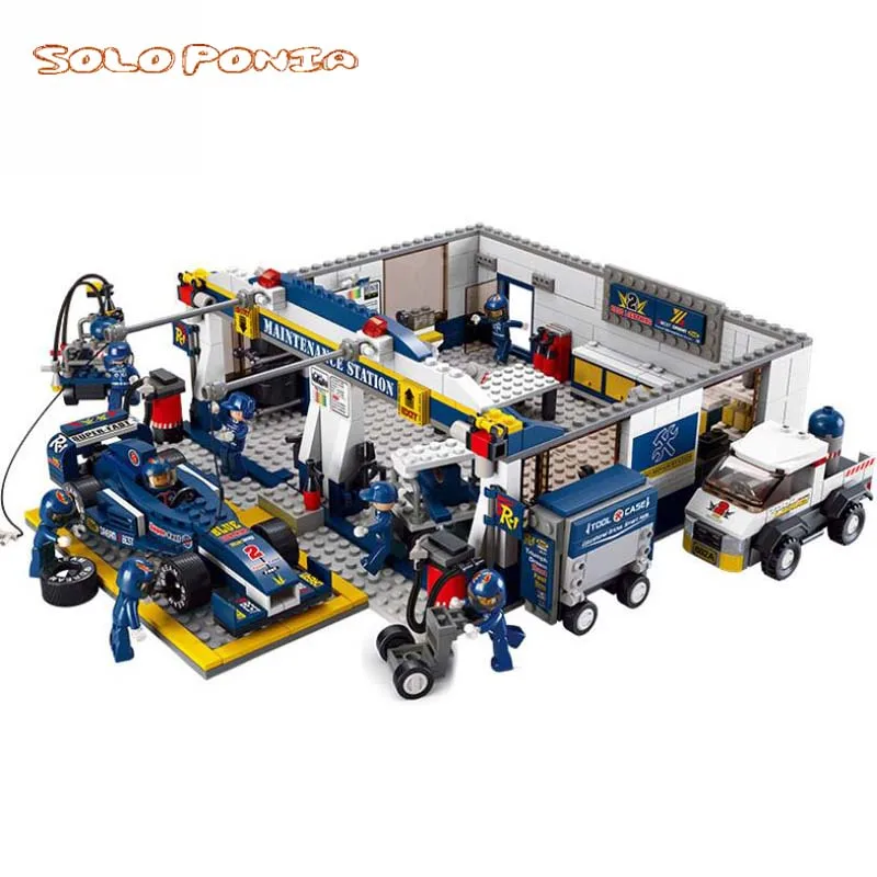 0356 F1 ремонтная станция строительный блок гоночный образовательные строительные