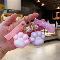 cute cartoon silicone dog cat paw keychain girls school bag handbag decor animal claws keyring fashion women jewelry gifts new