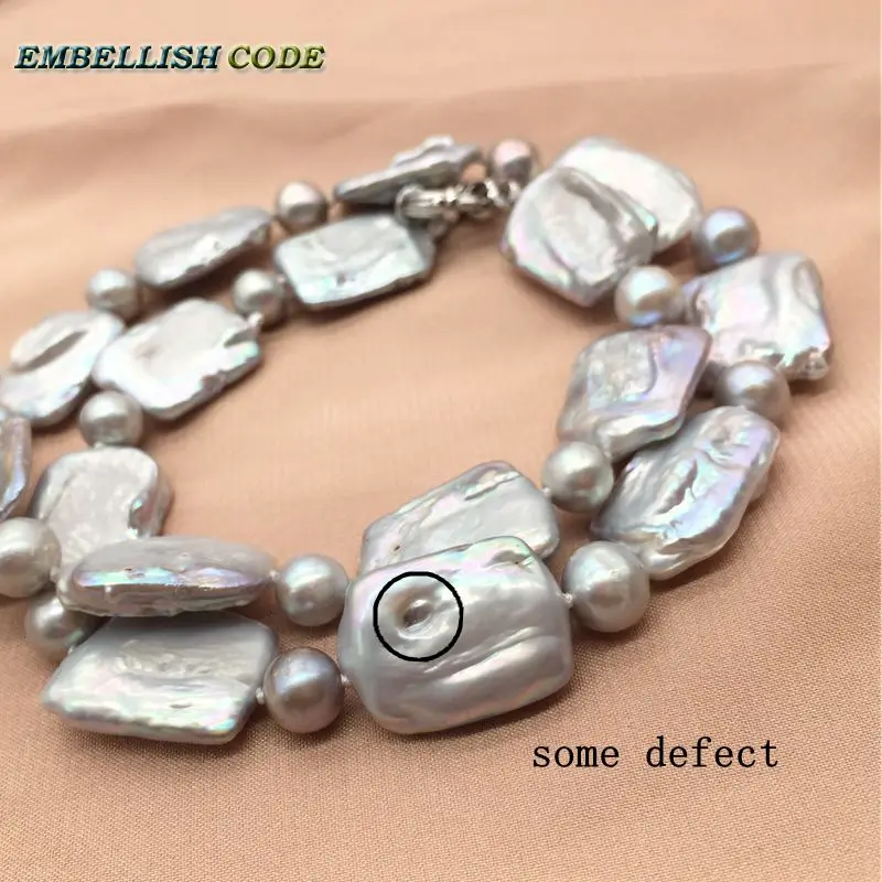 Браслет ожерелье серьги комплект серый цвет барокко Жемчуг 8 мм nearround бусины