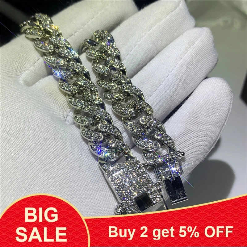 12 мм Мужской массивный Iced Out Кристалл Майами кубинское звено Браслет Bling хип-хоп