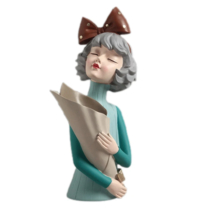 

Creative Bouquet Girl Shape Desktop Ornament Cartoon Home Desk Miniature Elegant Exquisite Statue Room Decor Household