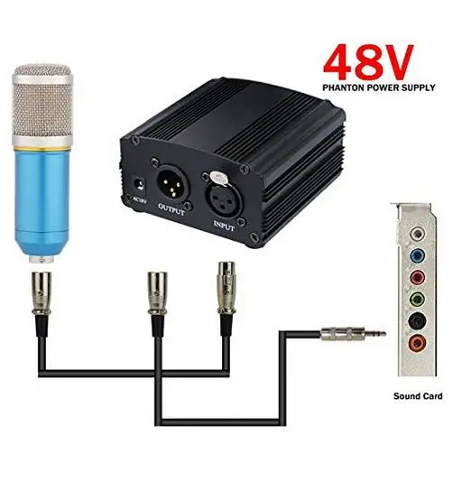 

1-Channel 48V Phantom Power Supply with Adapter and XLR Audio Cable for Any Condenser Microphone Music Recording Equipment