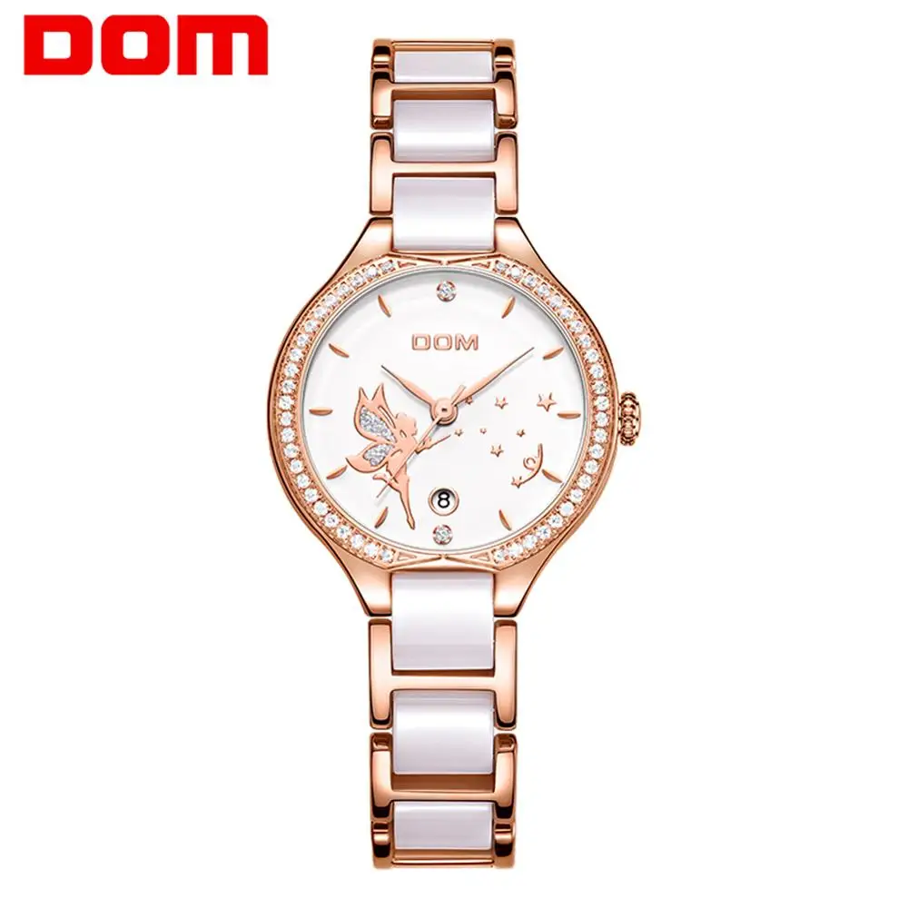 

DOM Luxury Crystal Diamond Watch Women Fashion Ceramics Watchband Girls Waterproof Wrist Watches Ladies Quartz Clock Gift G-1271