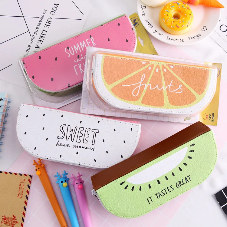 

1Pcs Kawaii Pencil Case Fruit glue PU leather Gift Estuches School Pencil Box Pencilcase Pencil Bag School Supplies Stationery