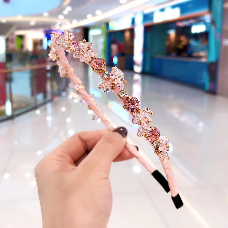 Детский обруч для волос милый с разноцветными стразами и жемчугом модные