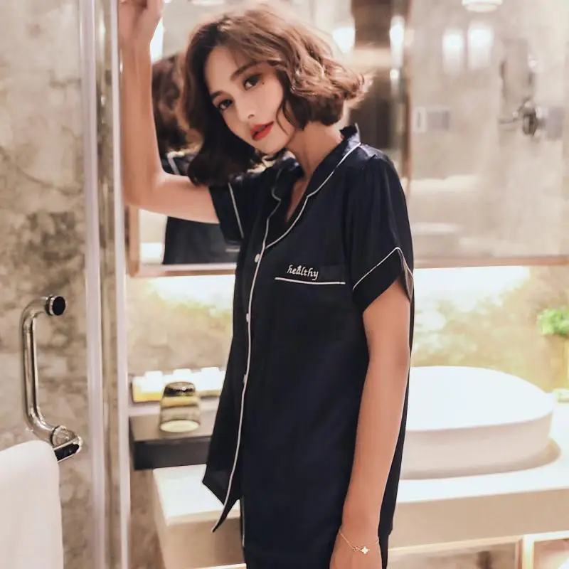 2020 весенне-летние женские пижамные комплекты шелковая атласная ночная рубашка с