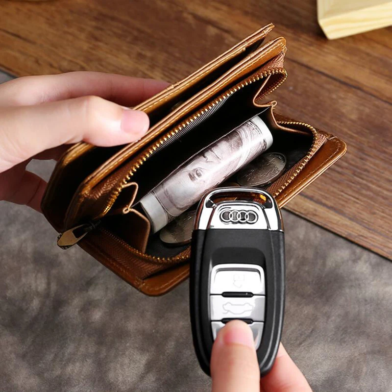 Деловой мужской короткий кошелек, RFID тонкий держатель для карт, мужской повседневный Портативный кошелек для ключей, кошелек для монет, натуральная кожа, мини мужской клатч для денег