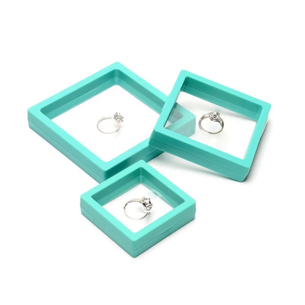 

5X 3D Floating Frame Blue Holder Stand Box Clear Jewelry Ring Coin Display Case *100% Brand New And High Quality.