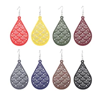 wooden cutout fish scales pattern teardrop dangle drop earrings for women fashion latest jewelry daily gift wholesale