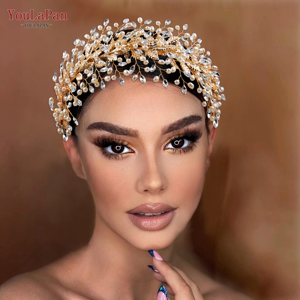 

YouLaPan HP322 Fashion Golden Crystal Headband Woman Hair Accessories Pageant Crowns Bling Headpiece Rhinestone Bridal Hair Band