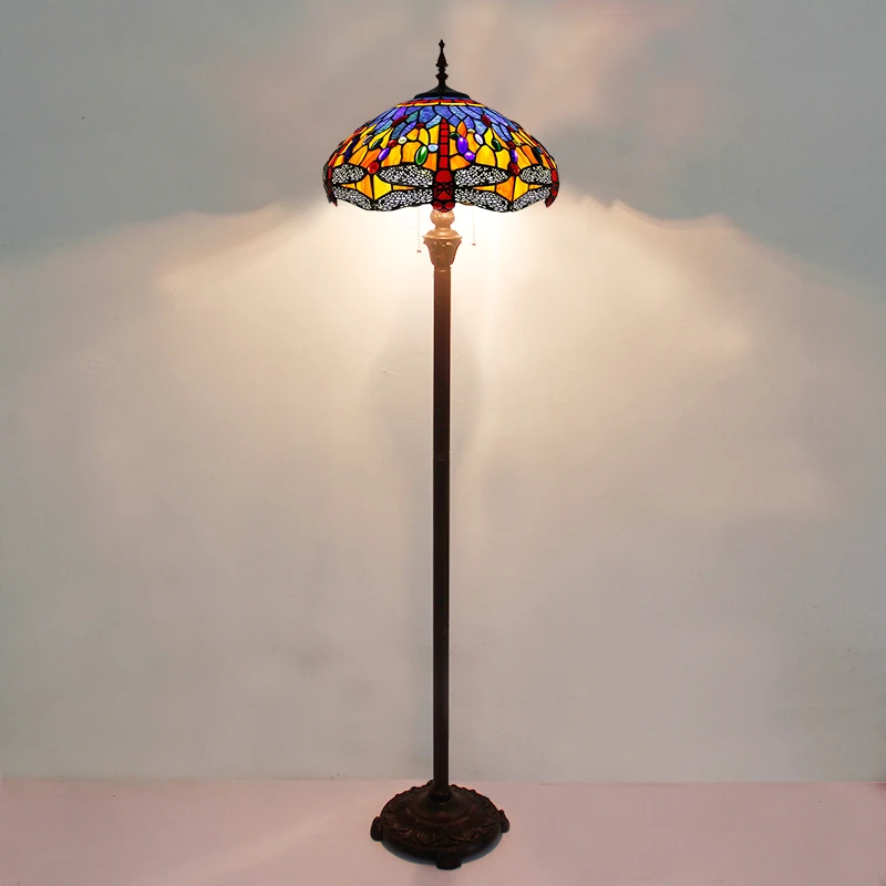 Lámpara de piso antigua Vintage para sala de estar, cristal teñido Tiffany, Libélula, 160 