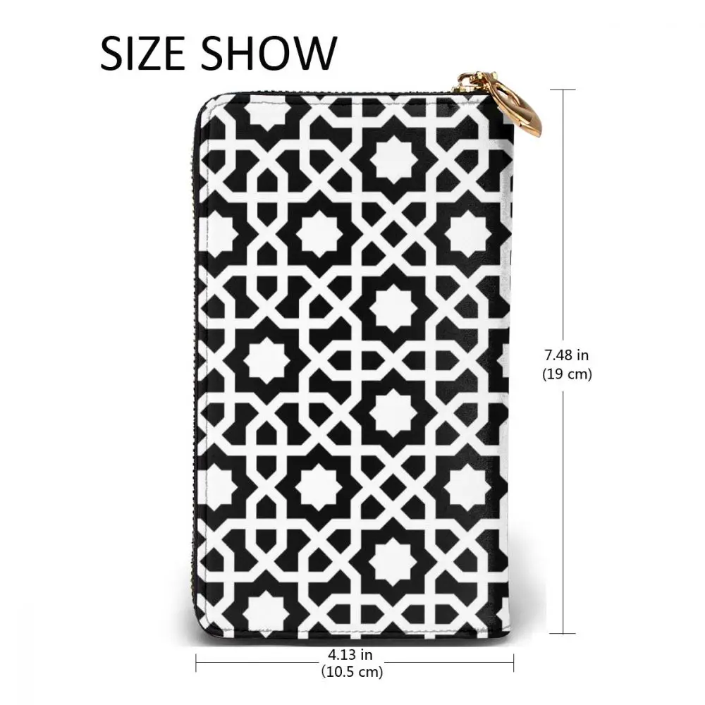 

Islamic Thick Line Geometric Pattern Long Wallet with Credit Card Slots ID Holder Checkbook Organizer Zipper Coin Purse