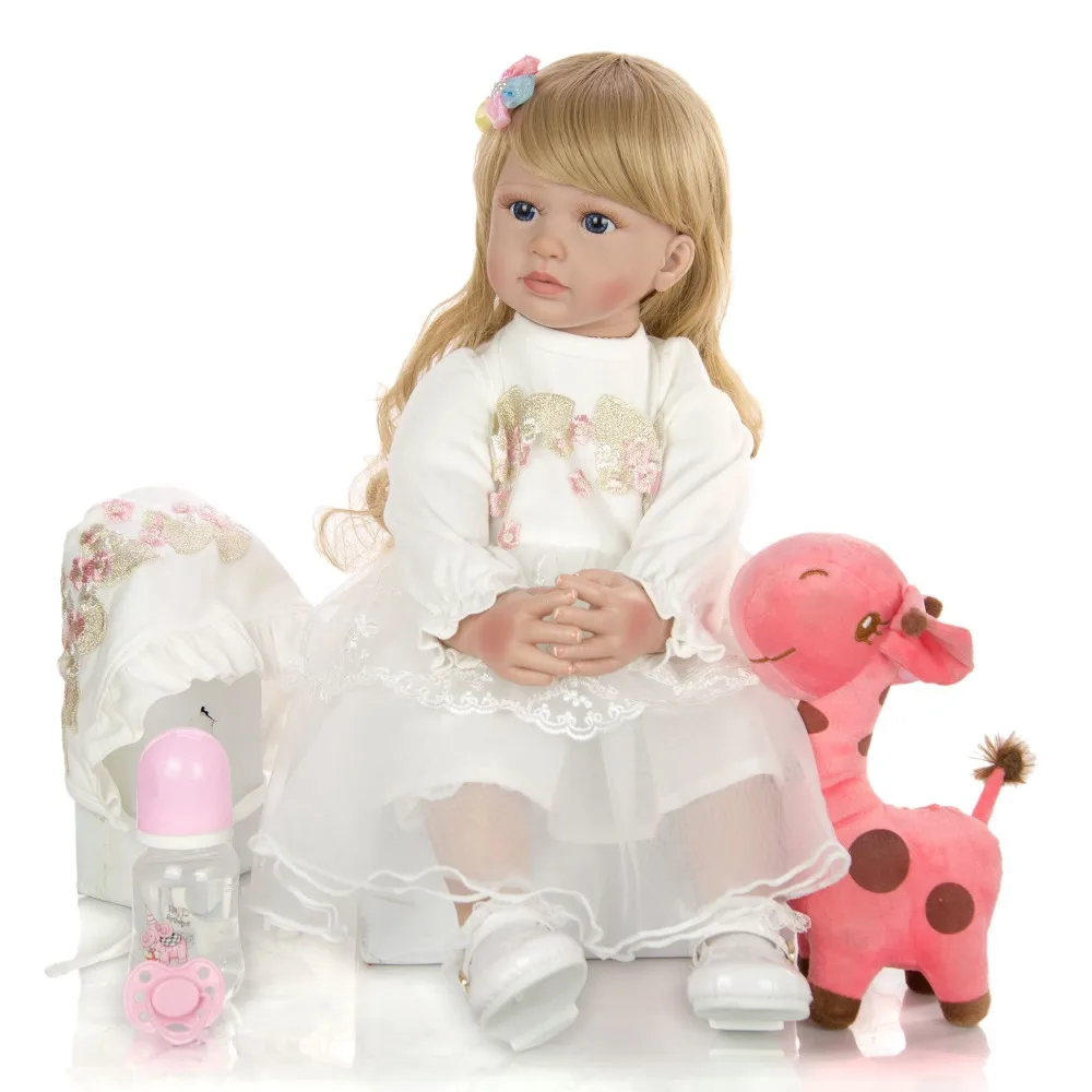 Кукла реборн силиконовая виниловая 24 дюйма 60 см белое кружевное платье для