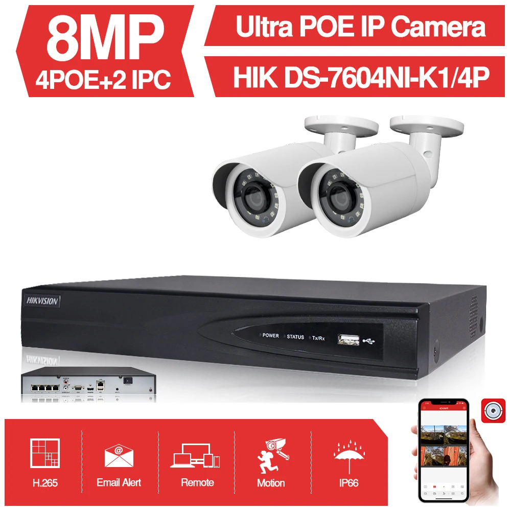4-канальная система видеонаблюдения 2 шт. Ultra 8MP наружная камера безопасности POE с