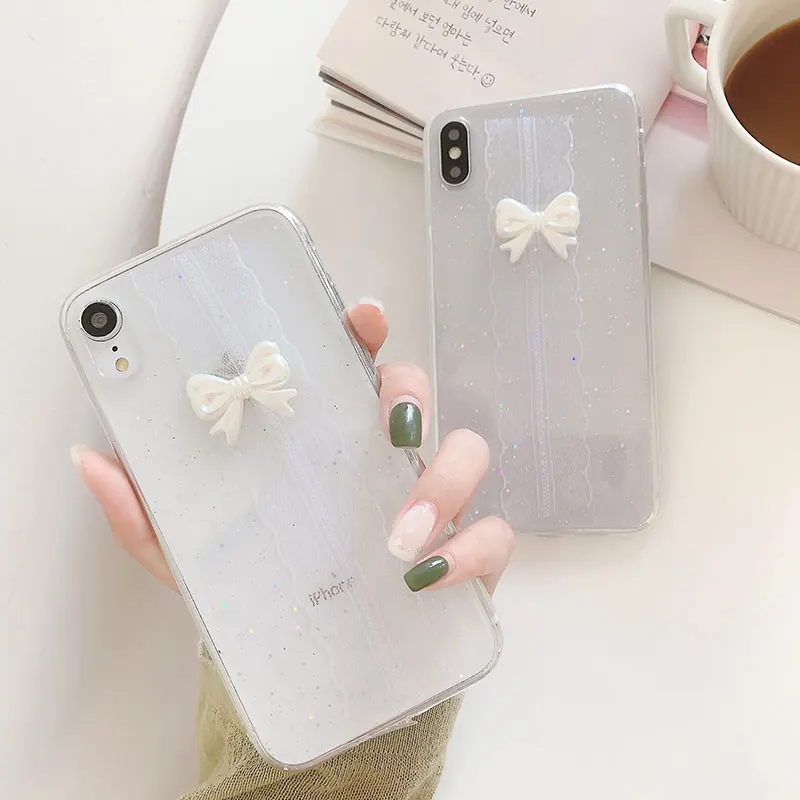 Роскошный чехол с кружевным бантом для iPhone XS MAX прозрачный мягкий из ТПУ 8 7 Plus 6 6S XR