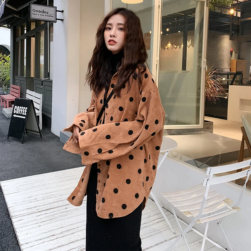 Женская Вельветовая блузка RUGOD Повседневная Свободная в горошек с отложным