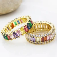 aibef fashion bohemian thin baguette copper cz gold rainbow ring charm rings zircon jewelry for women wedding anniversary gifts