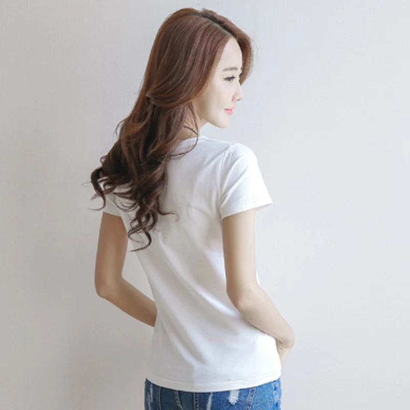 Женская Базовая футболка повседневная с v образным вырезом коротким рукавом