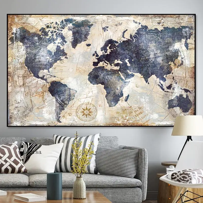 

Vintage World Map Canvas Painting Poster Printing Wall Pictures for Living Room Modern Art Map Posters Home Decoration Mural