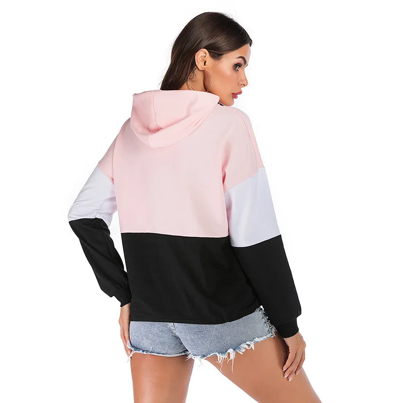 

fast sell through Europe and America new spring splicing hooded zipper long sleeve sweater women's thin casual fashion