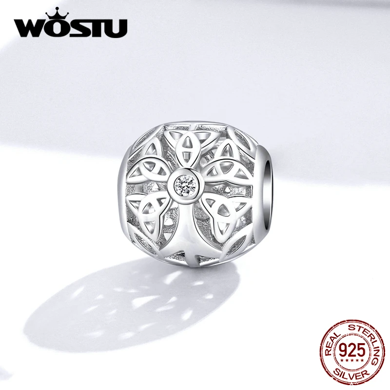 WOSTU, 925 пробы, серебро, жизнь дерева, бусины, ажурные, круглые, CZ, шарм, подходят, браслет, подвеска, Мода 925, ювелирные изделия CTC139