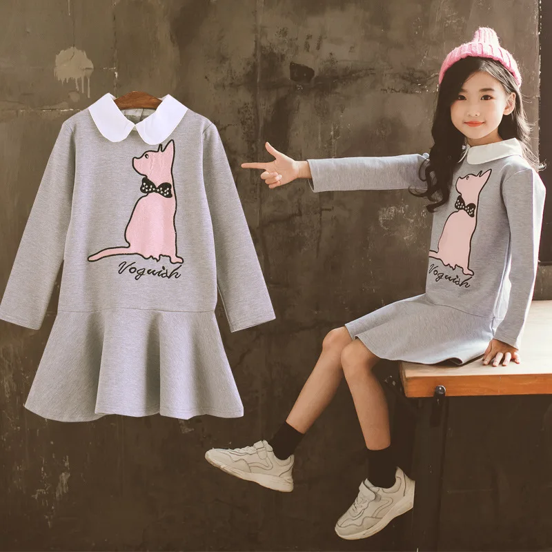 Платья для девочек одежда детей повседневная костюм цельнокроеное платье