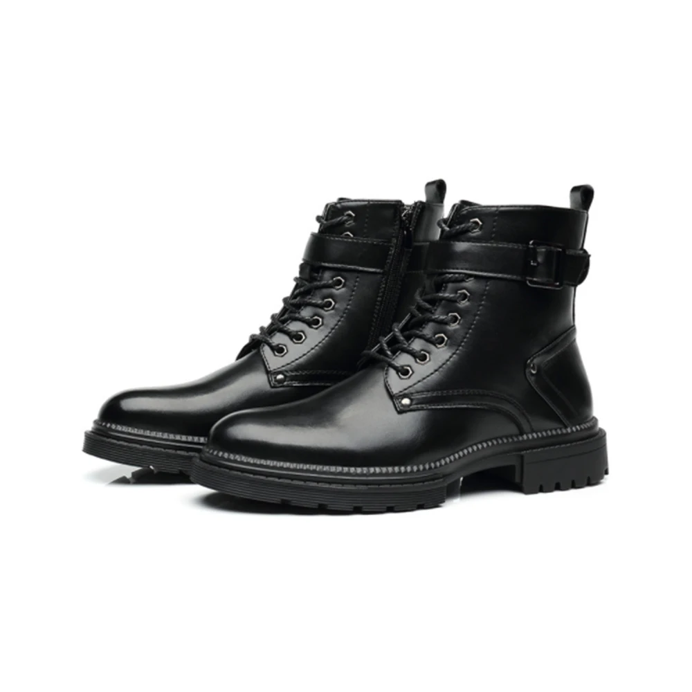 

2021 New Black Retro Trend Men's Boots Lace-up Military Boots Round Toe Leather Boots High-top Men's Shoes