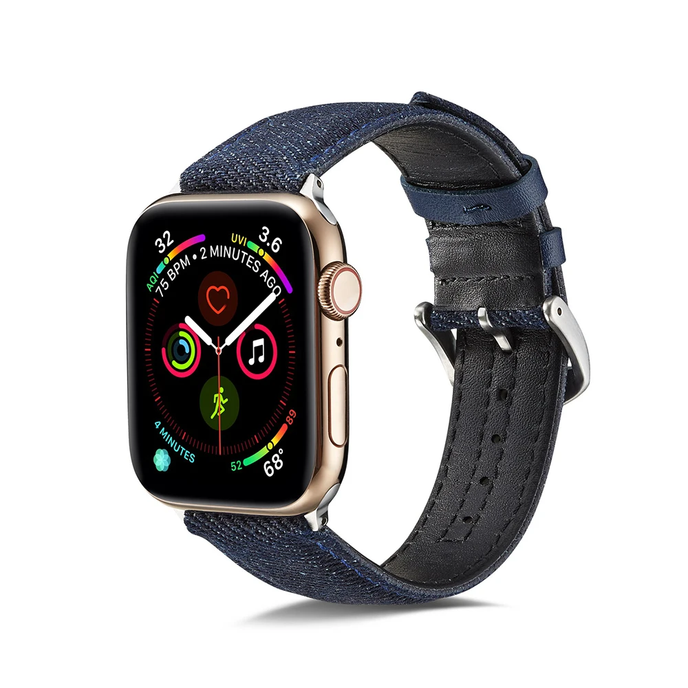 UEBN Denim with Leather Metal Buckle band for Apple Watch Series 6 strap for iWatch 6 5 4 44mm 40mm 38mm 42mm Watchbands