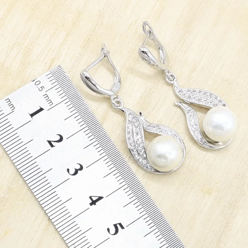 Набор ювелирных украшений для женщин белый жемчуг серебро цирконий браслет