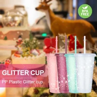 700ml reusable flash powder tumbler with lid for women personalized glitter cup with straw diy water bottle christmas gift