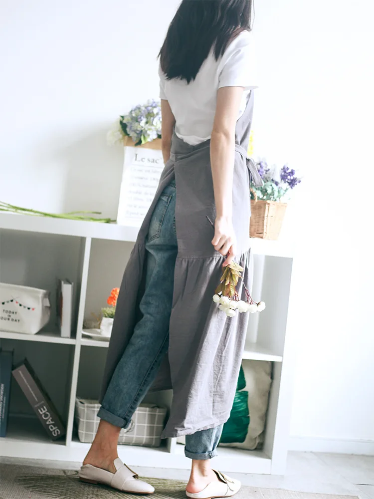 Фартук для женщин и мужчин из хлопка льна длинный нагрудник барбекю кухни