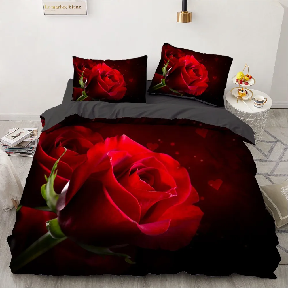 

Bedding Sets 3D Plant Flower Rose Duvet Quilt Cover Set Comforter Bed Linens Pillowcase King Queen Full Double Home Texitle